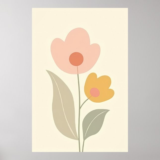 Poster Arte Floral Mínima Boho Abstrato (Frente)