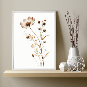 Poster Arte Floral Minimalista em Terracotta