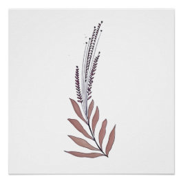 Pôster Arte Floral Minimalista em Tom de Ameixa Suave