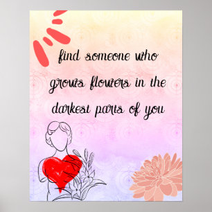 Poster Arte floral moderna abstrata e citação de Amor