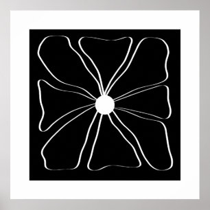 Poster Arte Floral Moderna Abstrata em Preto e Branco