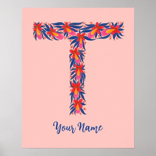 Poster Arte floral personalizada para parede com a letra  (Frente)