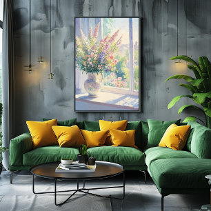 Poster Arte Floral Pontilhista com Vista de Jardim Ensola