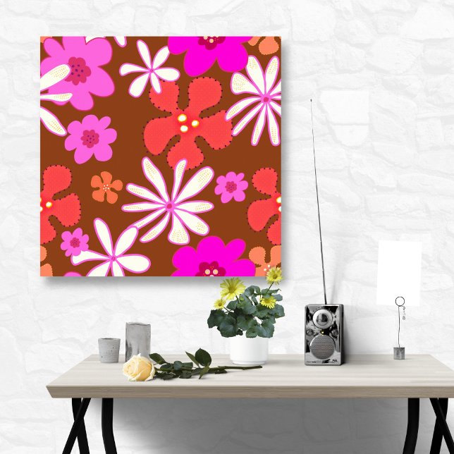 Poster Arte Floral Retro Rosa e Laranja para a Parede (Criador carregado)