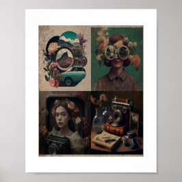 Poster Arte floral retro surrealista. Estética vintage.