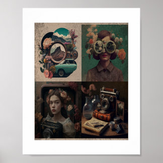 Poster Arte floral retro surrealista. Estética vintage.