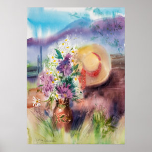 Poster Arte Floral Romântica em Aquarela