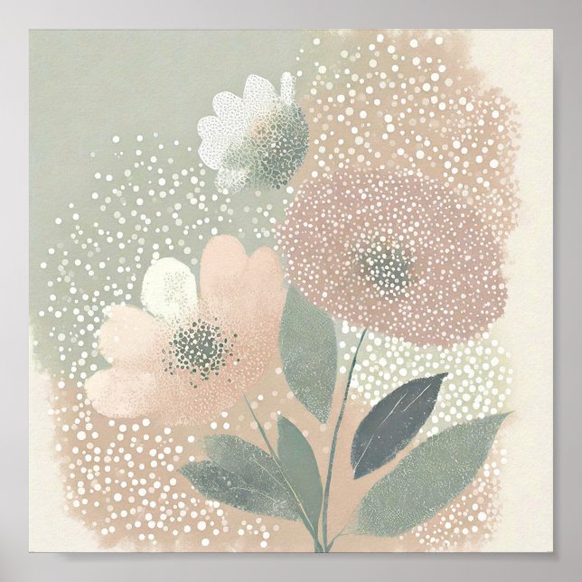 Poster Arte floral rosada e pontilhada macia (Frente)