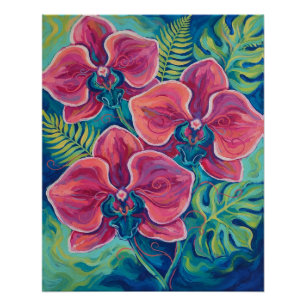 Pôster Arte Floral Tropical de Orquídea Rosa