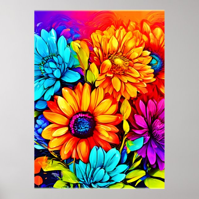 Poster Arte Floral Vibrante Abstrato em Multicores (Frente)