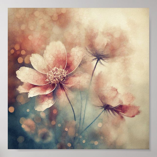 Poster Arte floral vintage rosa suave (Frente)