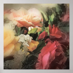 Pôster arte floral vintage vibrante fundo com vermelho