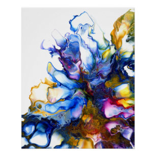 Pôster Arte Fluida Abstrata Azul Real e Rosa