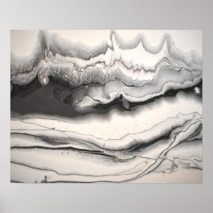 Poster Arte fluida abstrata horizontal preta do branco