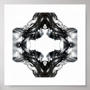 Poster Arte Fluida Abstrata Preto e Branco Luz e Escuridã