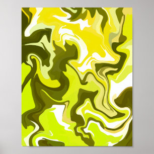 Poster Arte fluida com espirais amarelas e verdes vibrant