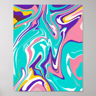 Poster Arte fluida com rochas rosa, turquesa e amarelas