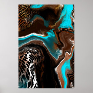 Poster Arte fluida marrom e azul