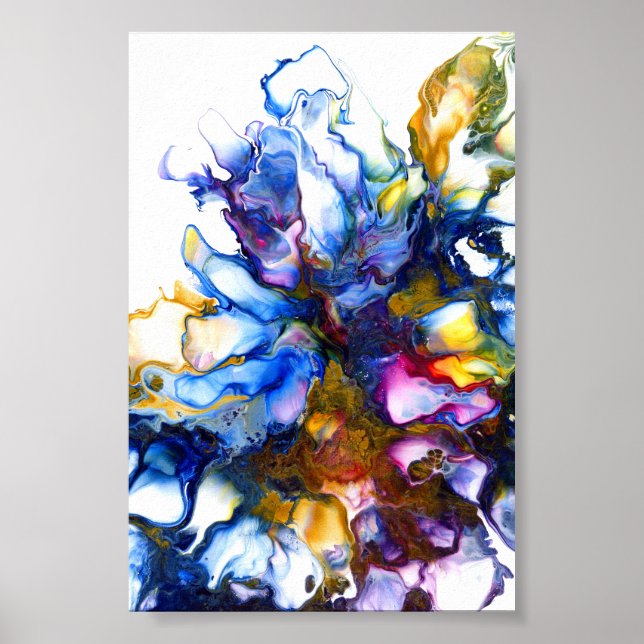 Poster Arte Fluido Abstrato Azul Real e Rosa (Frente)