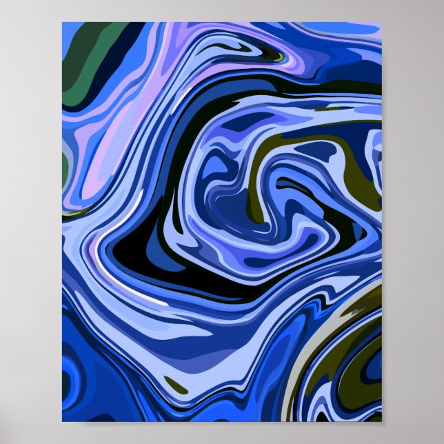 Poster Arte Fluido Abstrato Calmo com Tons Frios (Frente)