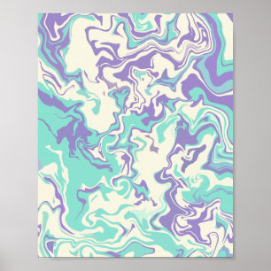 Poster Arte Fluido Abstrato com Ondas Roxas e Cian