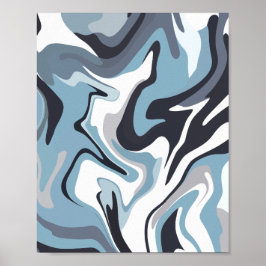 Poster Arte Fluido Abstrato com Tons Azuis e Cinzas Girat