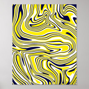 Poster Arte Fluido Abstrato em Amarelo, Preto e Branco
