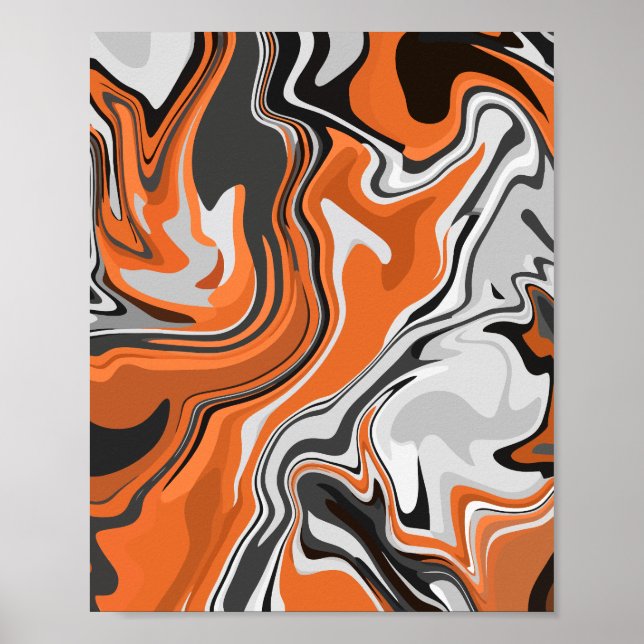 Poster Arte Fluido Abstrato Laranja e Preto (Frente)