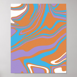 Poster Arte Fluido Laranja, Roxo, Azul e Branco Girando