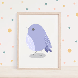 Poster Arte Fofa de Berçário de Pássaros Lavanda Desenhad