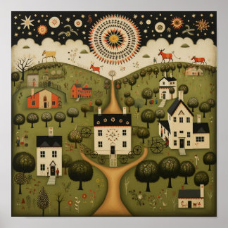Poster Arte Folclórica Comunitária Rural Americana