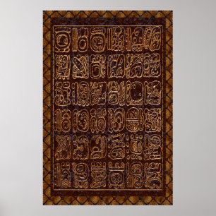 Pôster Arte Folclórica do Painel de Hieroglifos Mayan