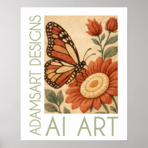 Poster Arte Folclórica Floral de Borboleta Monarca Feltra