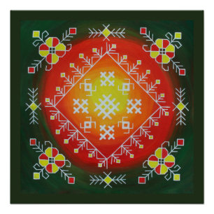 Pôster Arte folclórica tradicional letã com pintura de sí