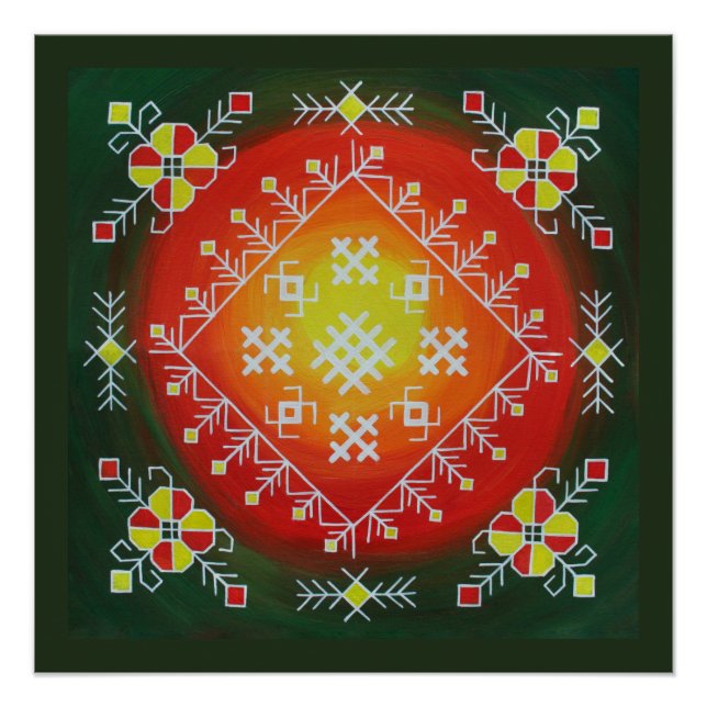 Pôster Arte folclórica tradicional letã com pintura de sí (Frente)