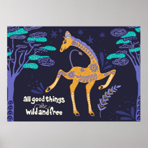 Poster Arte Folk Magical Giraffe