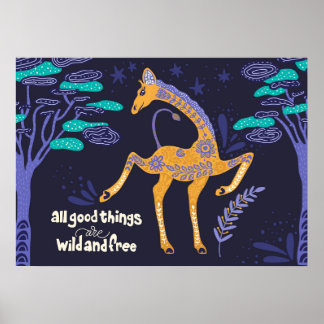 Poster Arte Folk Magical Giraffe