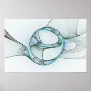 Poster Arte Fracional Abstrata Moderna Azul Turquesa Cinz