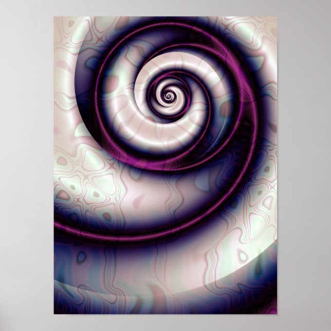 Poster Arte Fractal Abstrata Espiral Violeta Iridescente (Frente)