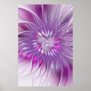Poster Arte Fractal Abstrata Flor Roxa Rosa