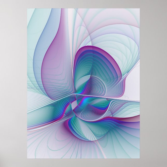 Poster Arte fractal abstrata moderna rosa azul turquesa (Frente)
