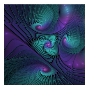 Pôster Arte fractal abstrata moderna Roxo encontra Turque
