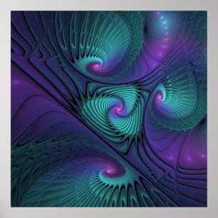 Poster Arte fractal abstrata moderna Roxo encontra Turque