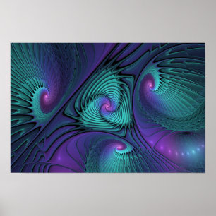 Poster Arte fractal abstrata moderna Roxo encontra Turque