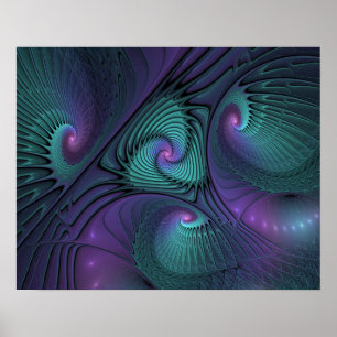 Poster Arte fractal abstrata moderna Roxo encontra Turque