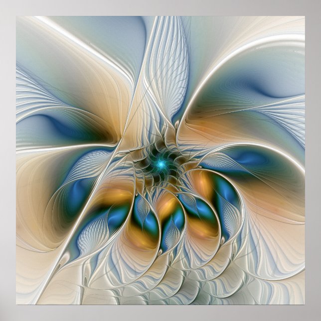 Poster Arte Fractal, Abstrato Fantasia, Com Azul (Frente)