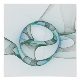 Pôster Arte Fractal Azul Turquesa Cinza Elegância Abstrat