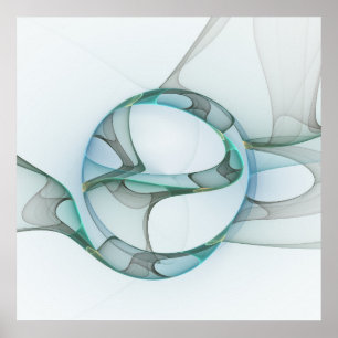 Pôster Arte Fractal Azul Turquesa Cinza Elegância Abstrat