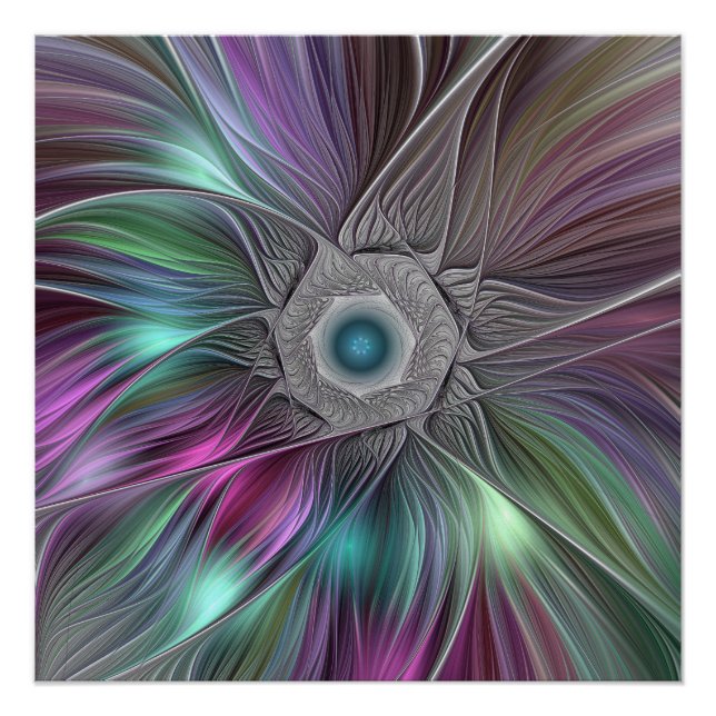 Pôster Arte Fractal Colorida de Abstrato de Flor Grande (Frente)