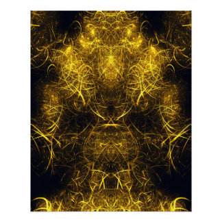 Pôster Arte Fractal de Energia de Plasma Dourado